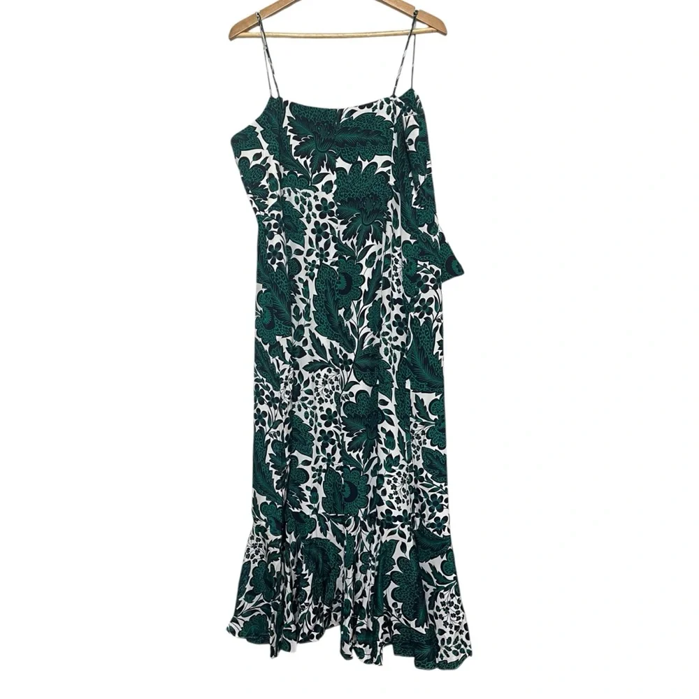 J CREW 100% Silk Hi Low Maxi Dress Tropical Floral Green White Bow Size 20 - Picture 9 of 15